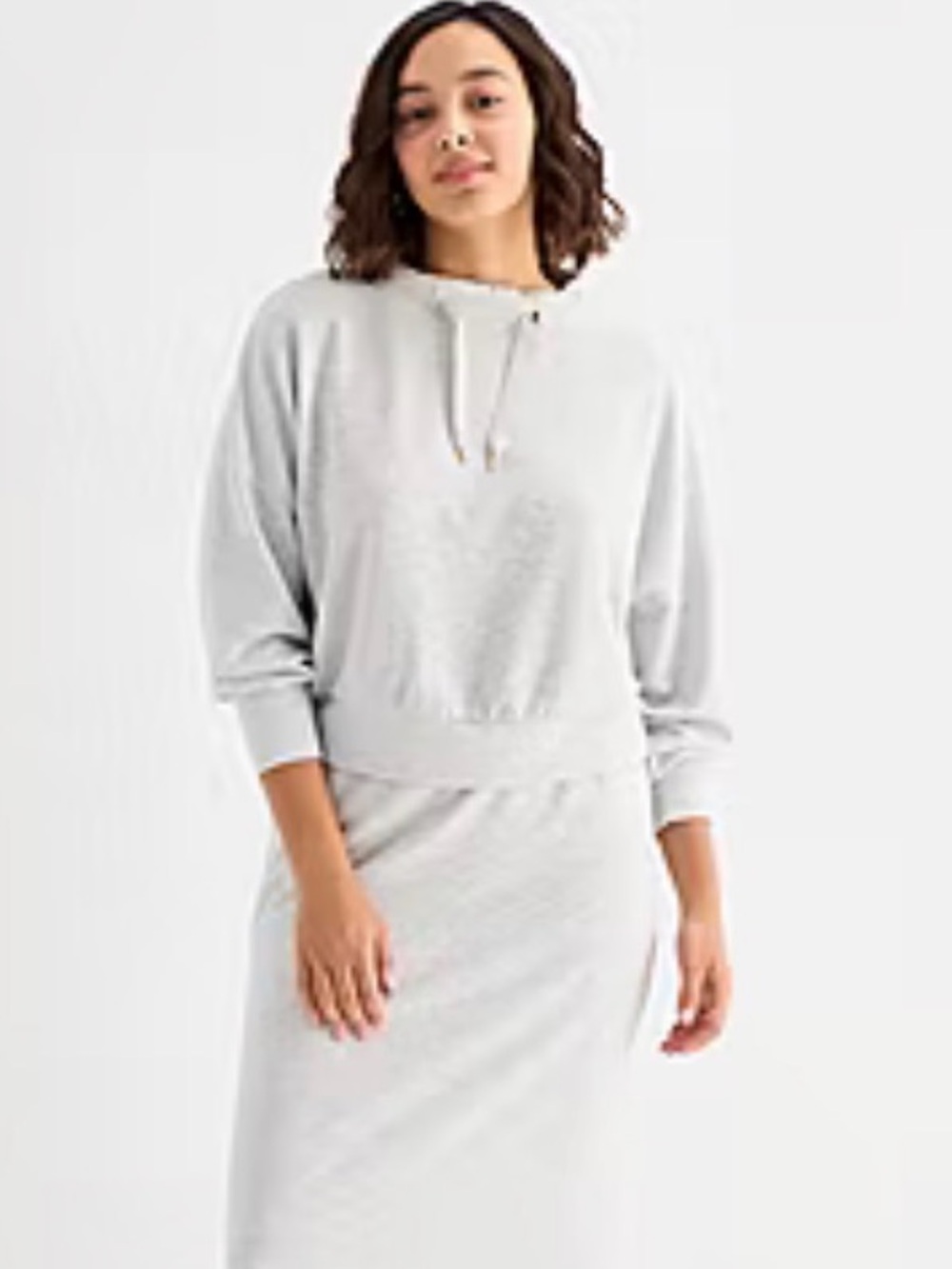 STYLUS Gray Funnel Neck Dolman Sleeve Drawstring Pullover
